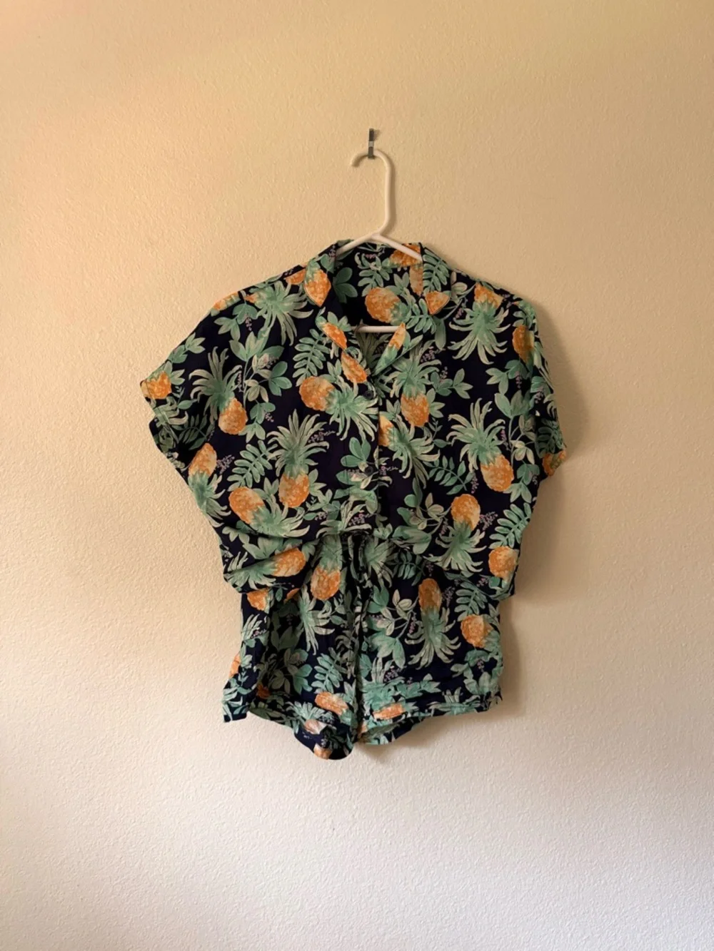 Uniqlo Floral Pineapple Two-Piece Short Set - Navy, Mint & Peach - Picture 1 of 4